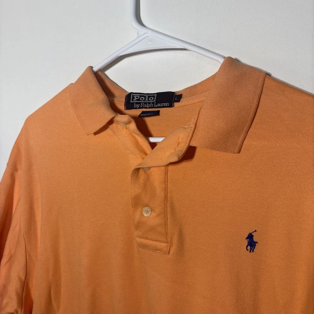 Polo Ralph Lauren‎ Men's Large Orange Polo Shirt USA 100% Cotton Blue Pony